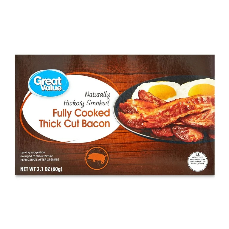 Great Value Hickory Smoked Fully Cooked Thick Cut Bacon, 2.1 oz | Walmart (US)