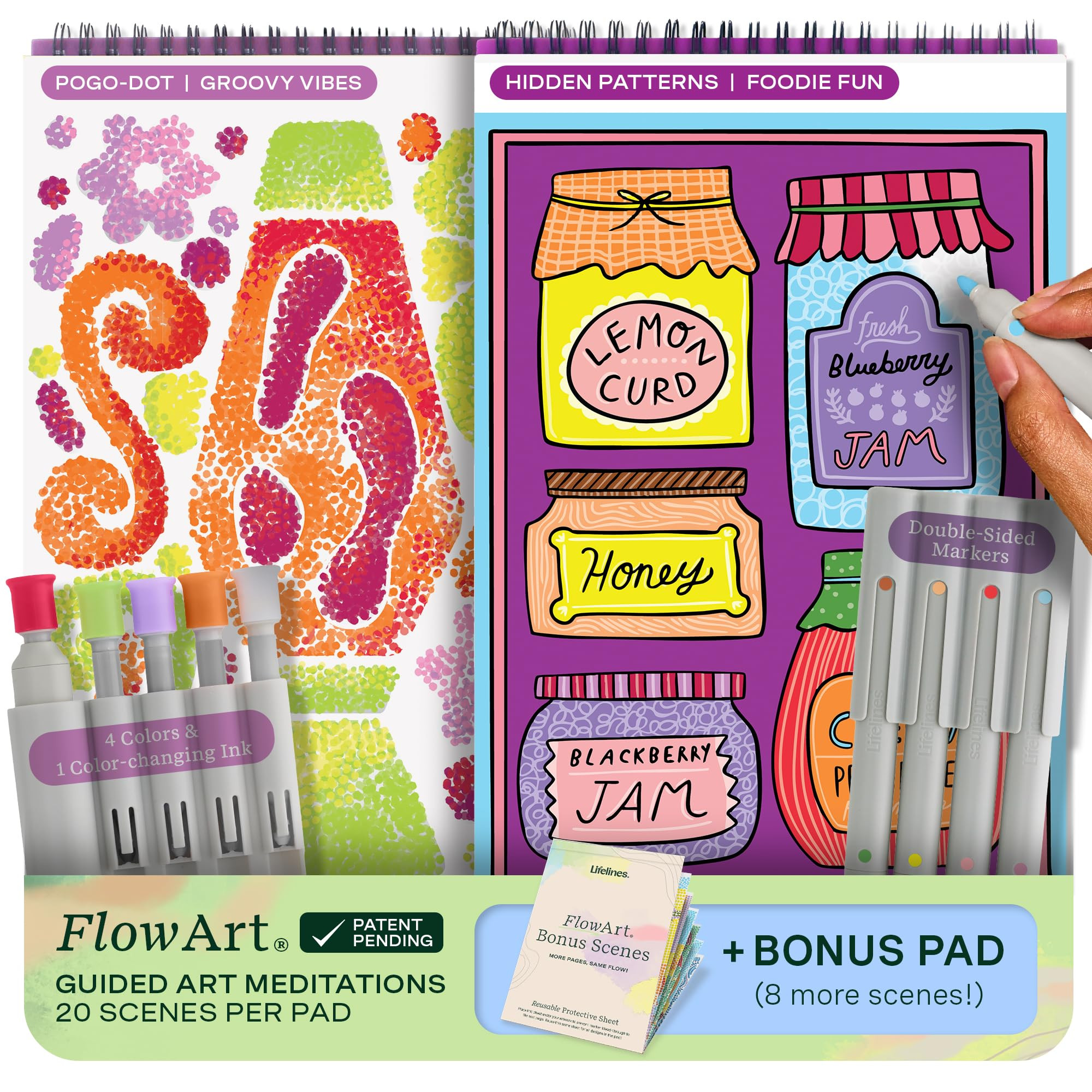 Lifelines FlowArt Activity Pads, 2-Pack & Bonus Pad - Guided Art Meditations - 2 Sets of Markers ... | Amazon (US)