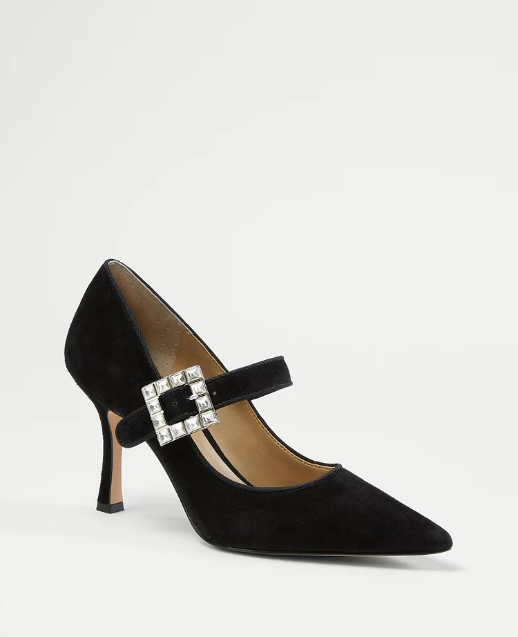 Crystal Buckle Suede Pumps | Ann Taylor (US)