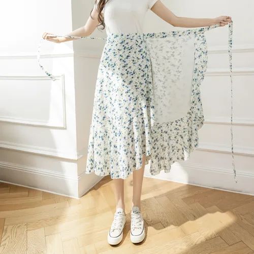 Juuri - Floral Midi A-Line Wrap Skirt | YesStyle Global