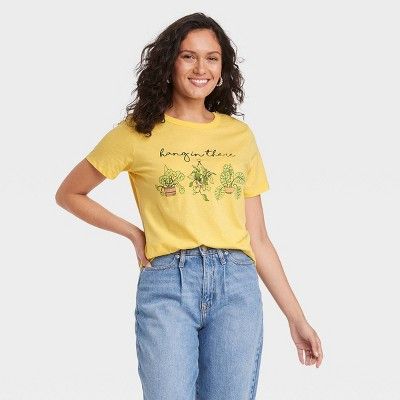 Women's Hang In There Plants Short Sleeve Graphic T-Shirt - Yellow | Target