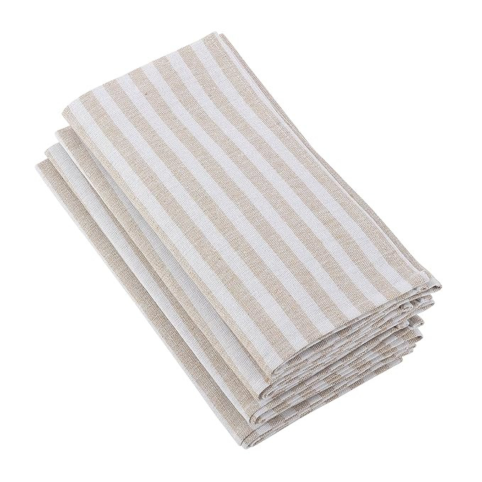 SARO LIFESTYLE Striped Design Square Cotton Linen Napkin, 20", Natural | Amazon (US)