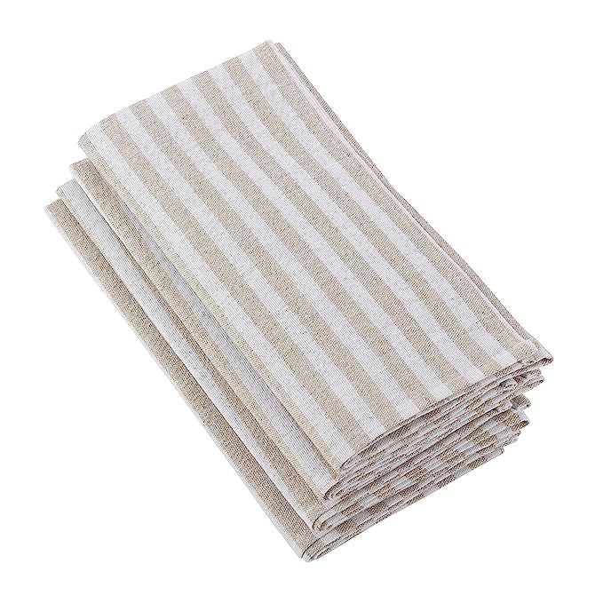 SARO LIFESTYLE Striped Design Square Cotton Linen Napkin, 20", Natural | Amazon (US)