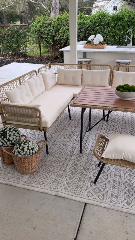 Amazon budget friendly outdoor furniture. Designer look for less outdoor sectional sofa set. Wicker rattan comes with table and stools
#patiofurniture

#LTKhome #LTKSpringSale #LTKVideo