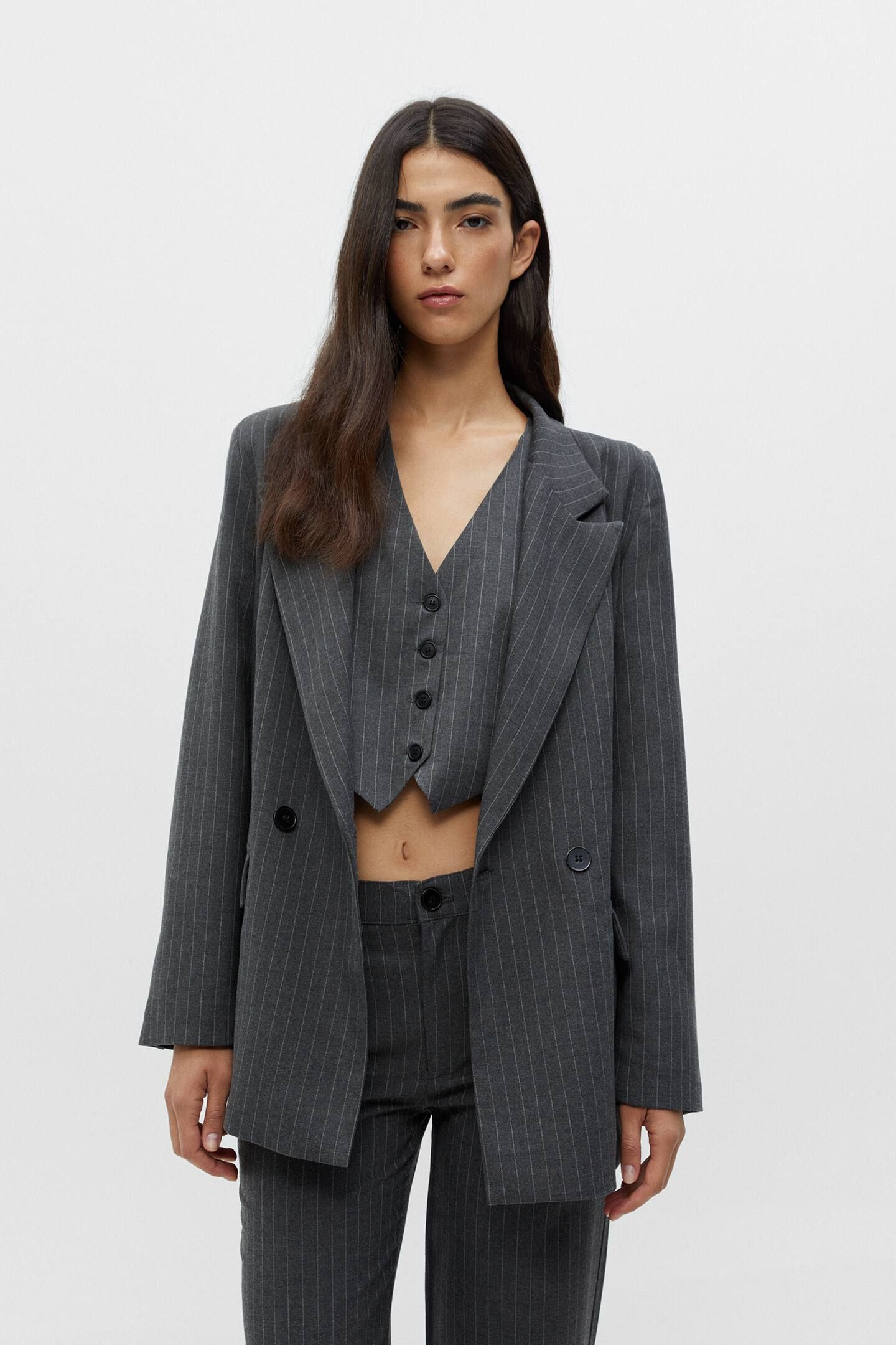 Double-breasted pinstripe blazer | PULL and BEAR UK