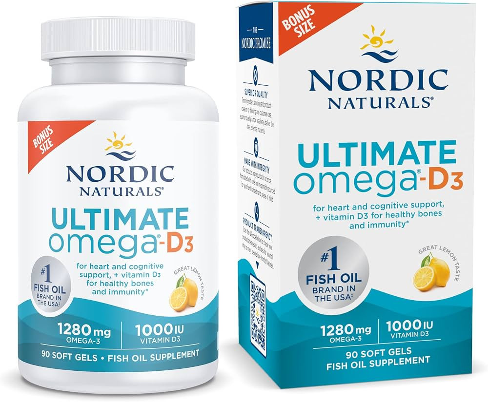 Nordic Naturals Ultimate Omega-D3, Lemon Flavor - 90 Soft Gels - 1280 mg Omega-3 + 1000 IU Vitami... | Amazon (US)