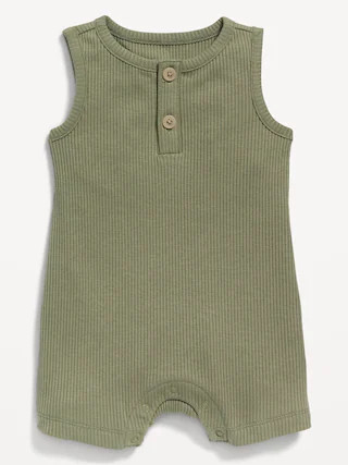 Unisex Sleeveless Rib-Knit Henley Romper for Baby | Old Navy (US)