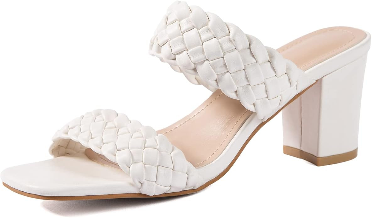 N.N.G Women Heels Sandals Woven Chunky Heels Braided Nude Square Toes Leather Comfortable Strappy... | Amazon (US)