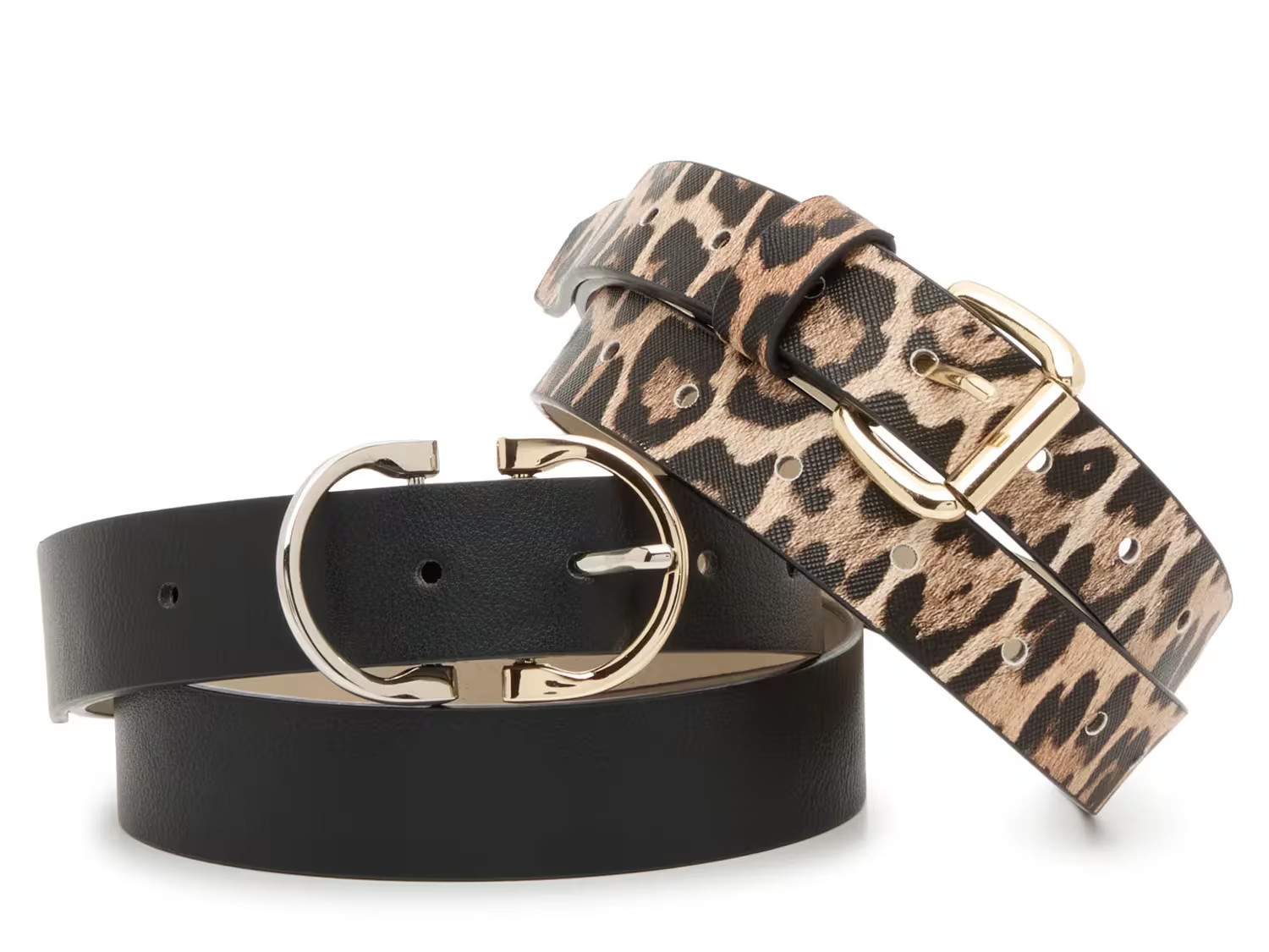 Steve Madden Leopard/Black 2 For 1 Belt Set | Women's | Black Leopard Print | Size S | Belts | DSW