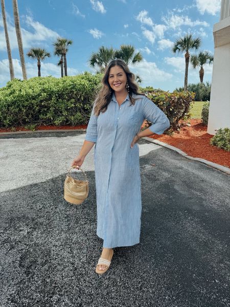 This versatile button-down dress can be worn as a maxi dress for dinner out, or to the beach or pool as a cover up! Wearing size XL. 

#LTKmidsize #LTKswim #LTKstyletip