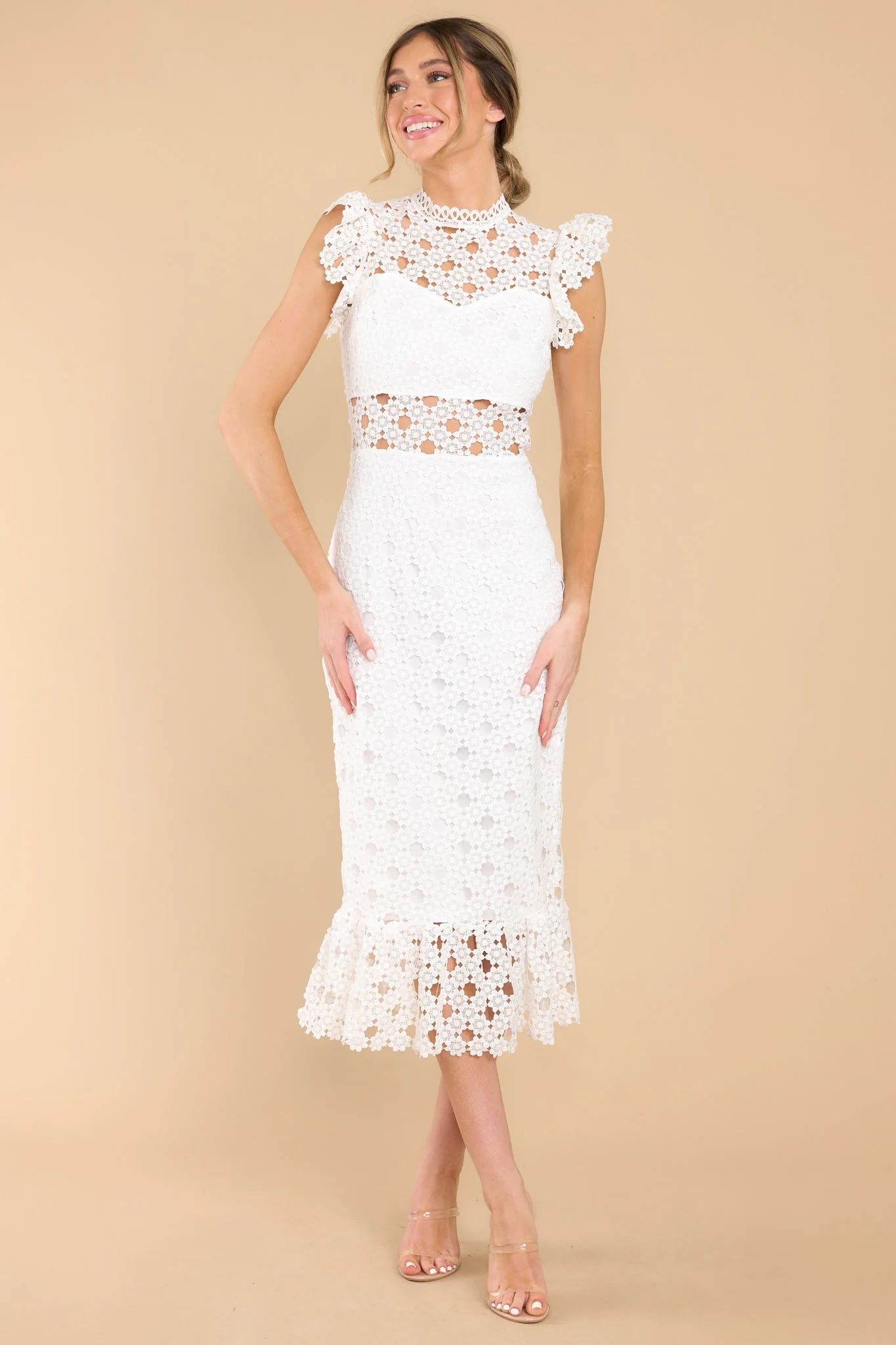 Love's High Hopes White Crochet Midi Dress | Red Dress 