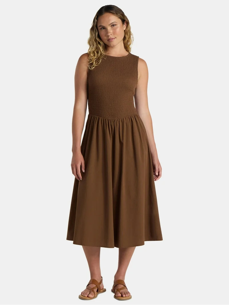 Time And Tru Women's Smocked Woven Midi Dress, Sizes XS-3XL | Walmart (US)
