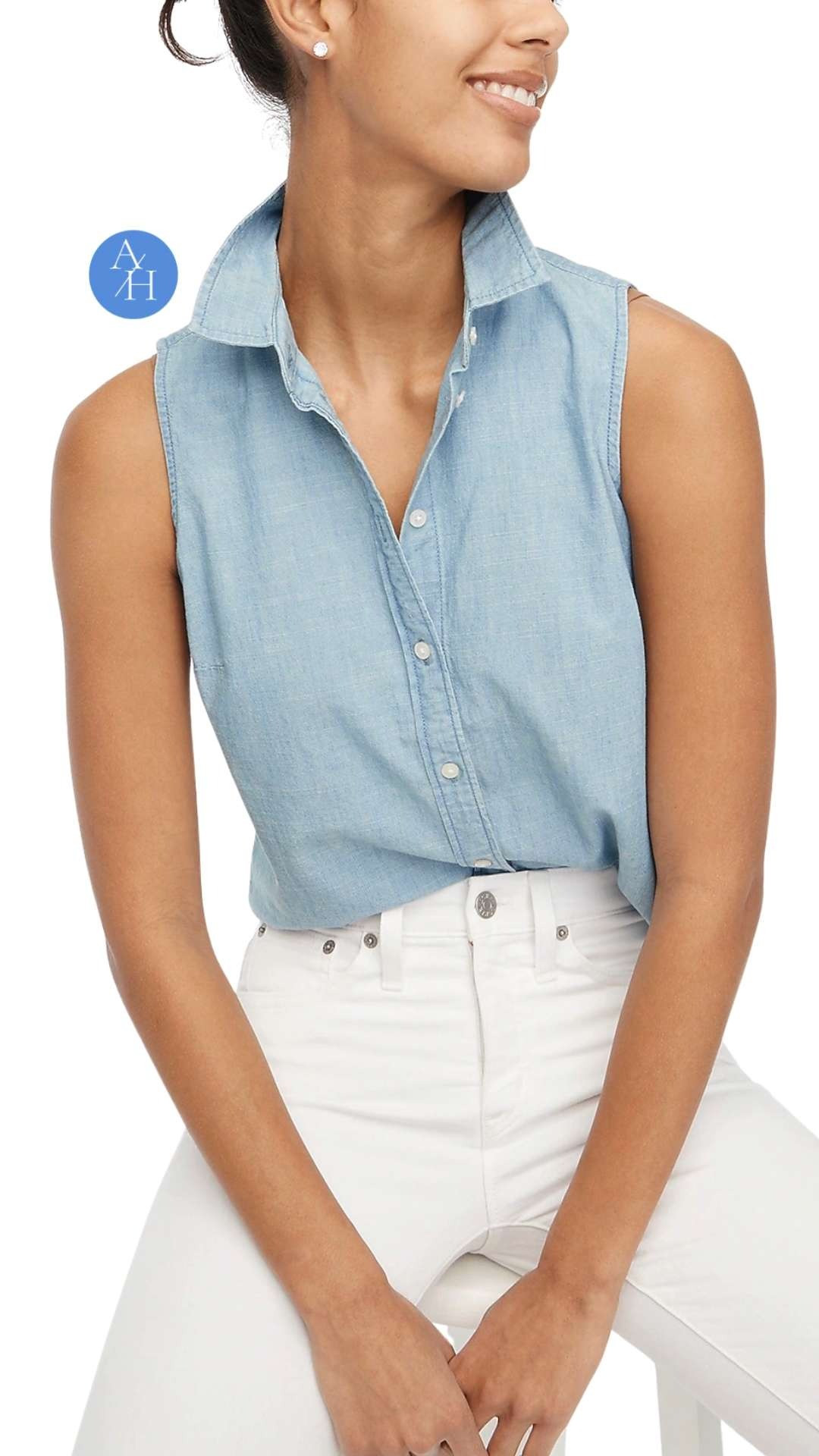 This is such a good top-selling chambray top and a total Liz look for less moment. Easy, classic, and one of those pieces you’ll wear nonstop—buttoned up, half-tucked, or layered over a tee. Lightweight, flattering, and just works with everything from white jeans to shorts. Grab it while it’s marked down. #LTKootd #LTKgrwm 

 #LTKgrwm #LTKootd