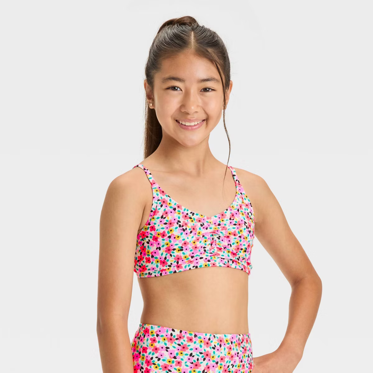 Girls' Floral Printed Bikini Swim Top - art class™ Black | Target