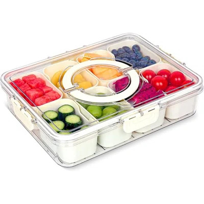Divided Serving Tray With Lid And Handle - 8 Compartment Snackle Box Charcuterie Container,Portable Snack Box For Travel,Party,Picnic,Beach - Clear Fo | Wayfair North America