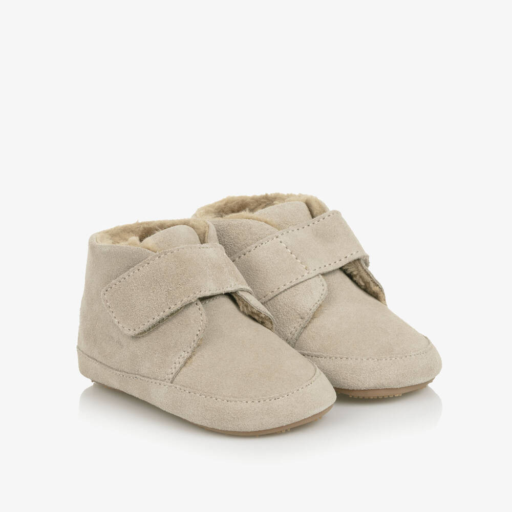 Beige Suede & Faux Fur First Walkers | Childrensalon