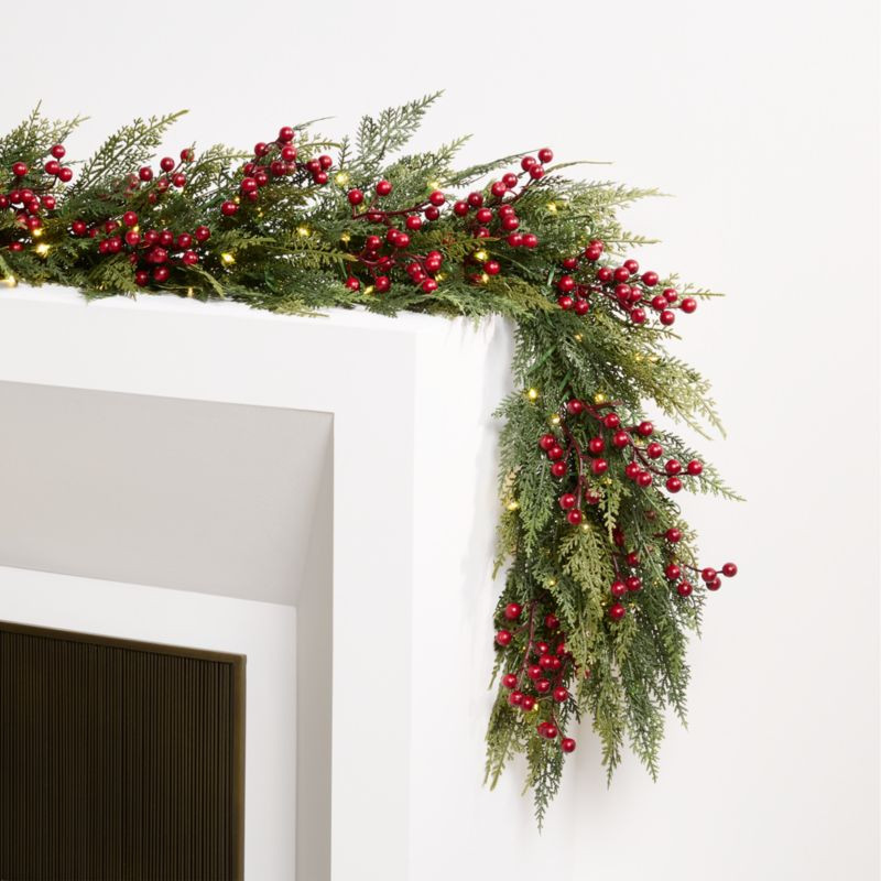 Faux Pre-Lit Hemlock & Berry Garland 6' + Reviews | Crate & Barrel | Crate & Barrel