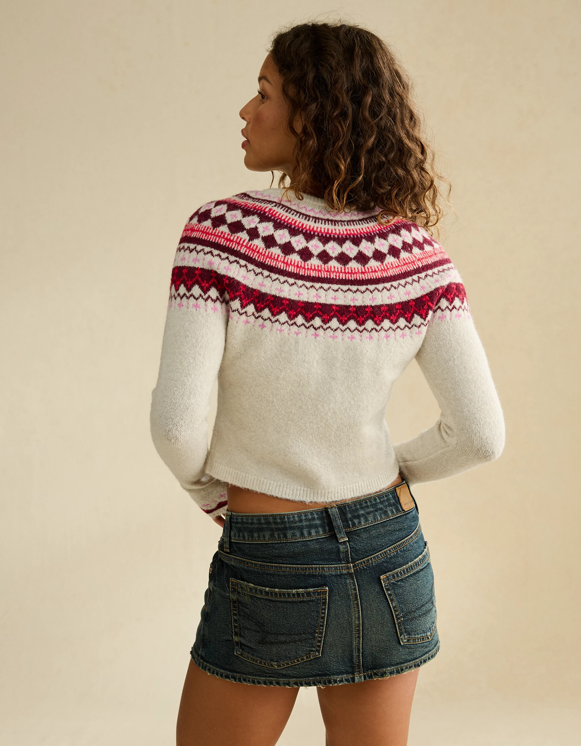AE Whoa So Soft Shrunken Fairisle Cardigan Sweater | American Eagle Outfitters (US & CA)