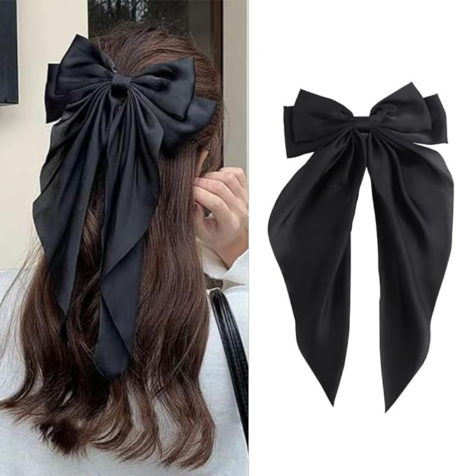 Silky Satin Oversized Long-tail Bow Clip, Large Black Hair Bow for Women Girl, Hair Accessories w... | Amazon (US)