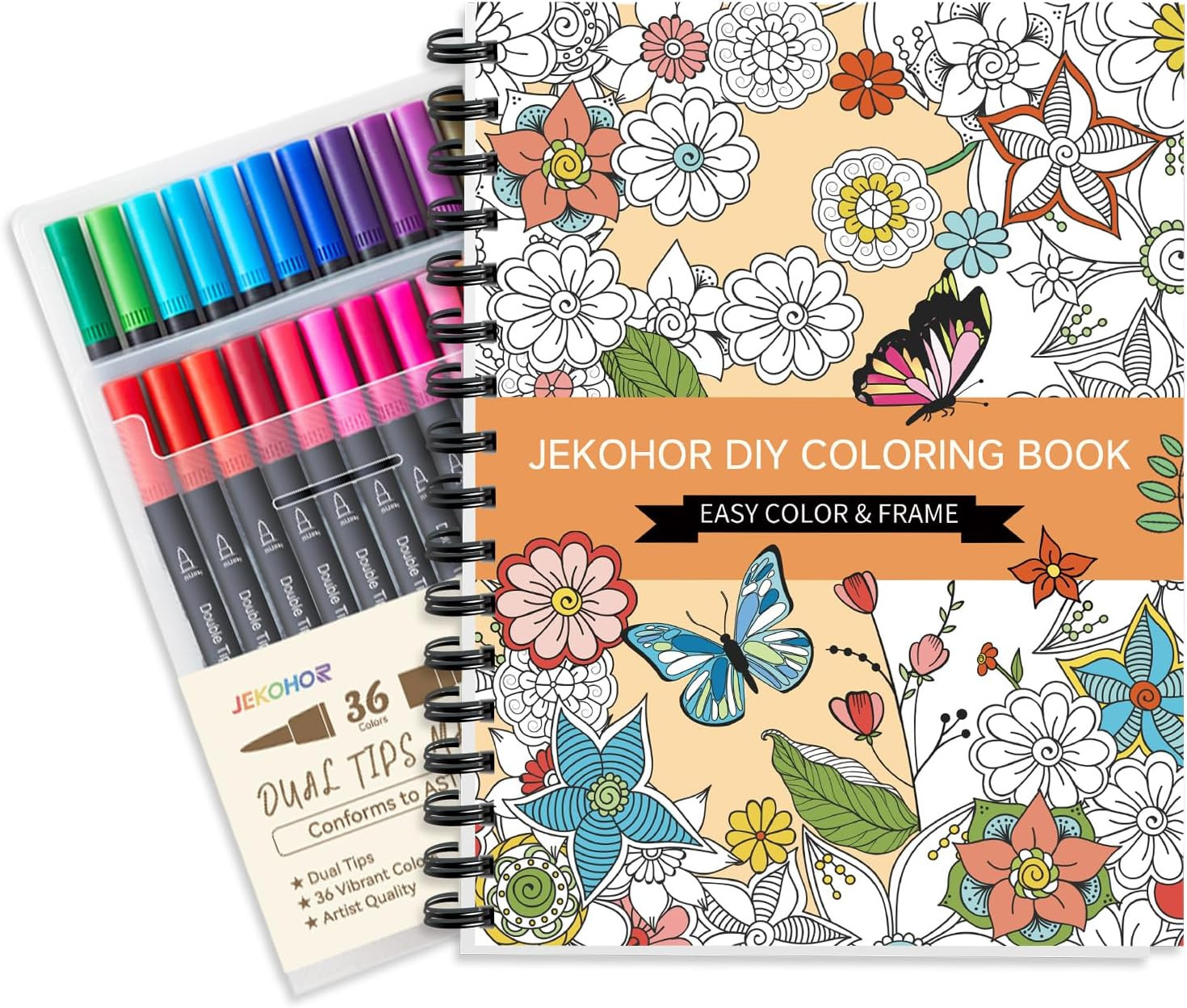 Adult Coloring Book Set,Spiral Bound Coloring Book for Adults Relaxation with 36 Colors Markers, ... | Amazon (US)