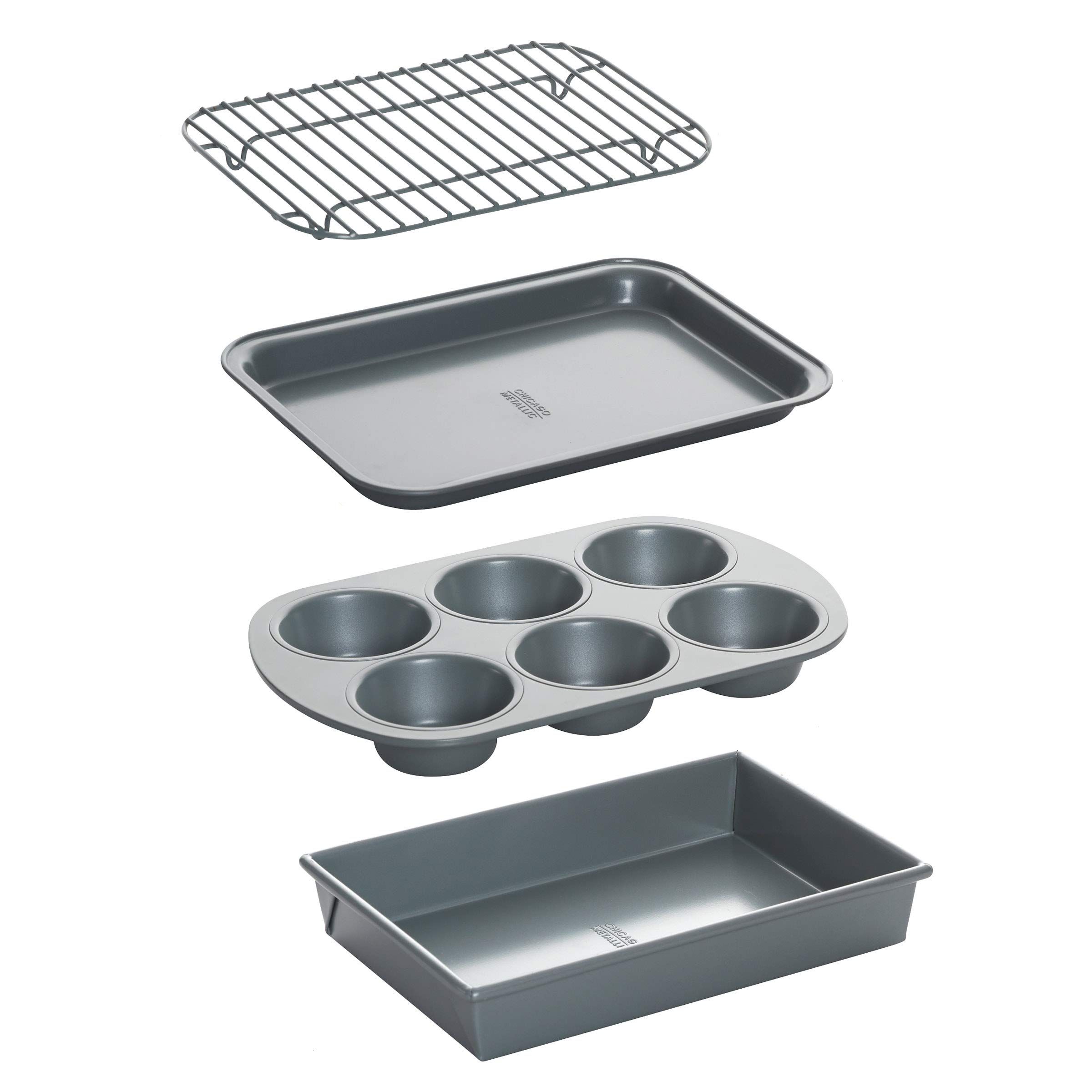 Chicago Metallic Non-Stick Toaster Oven Bakeware Set, 4-Piece, Carbon Steel | Amazon (US)