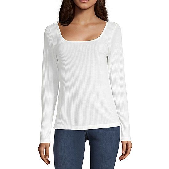 a.n.a-Womens Square Neck Long Sleeve T-Shirt | JCPenney