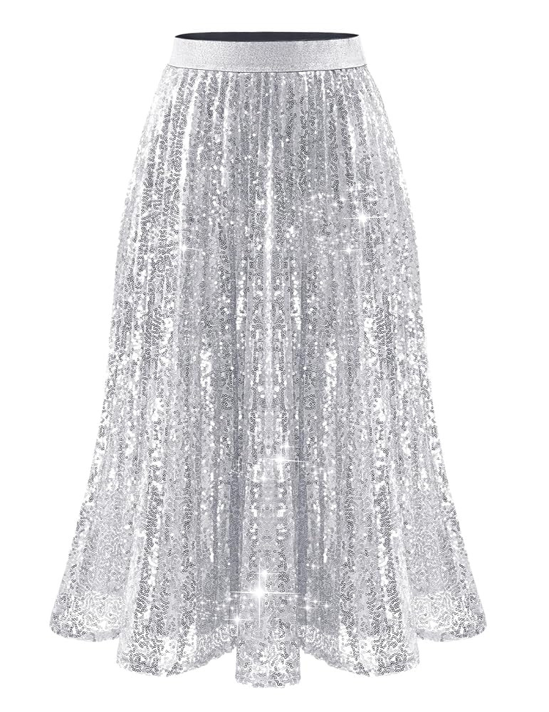 Bridesmay Sequin Skirt Elastic High Waisted A-Line Sparkle Pleated Skirts for Cocktail Party 2025 | Amazon (US)