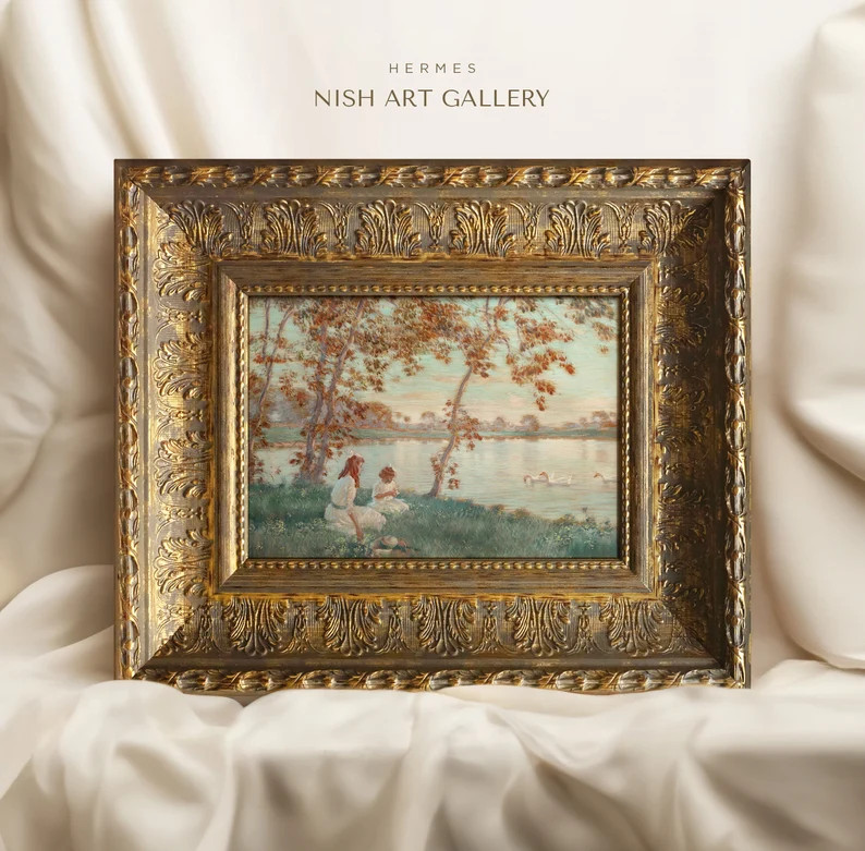 On Picnic Mother and Daughter Art Print Framed, Mother and Daughter Painting Print, Vintage Picni... | Etsy (US)