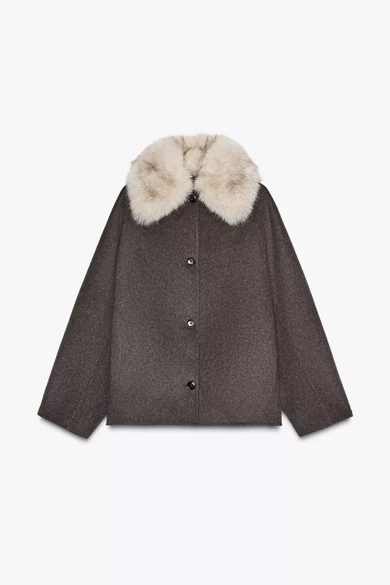 COAT WITH FAUX FUR COLLAR ZW COLLECTION | Zara US