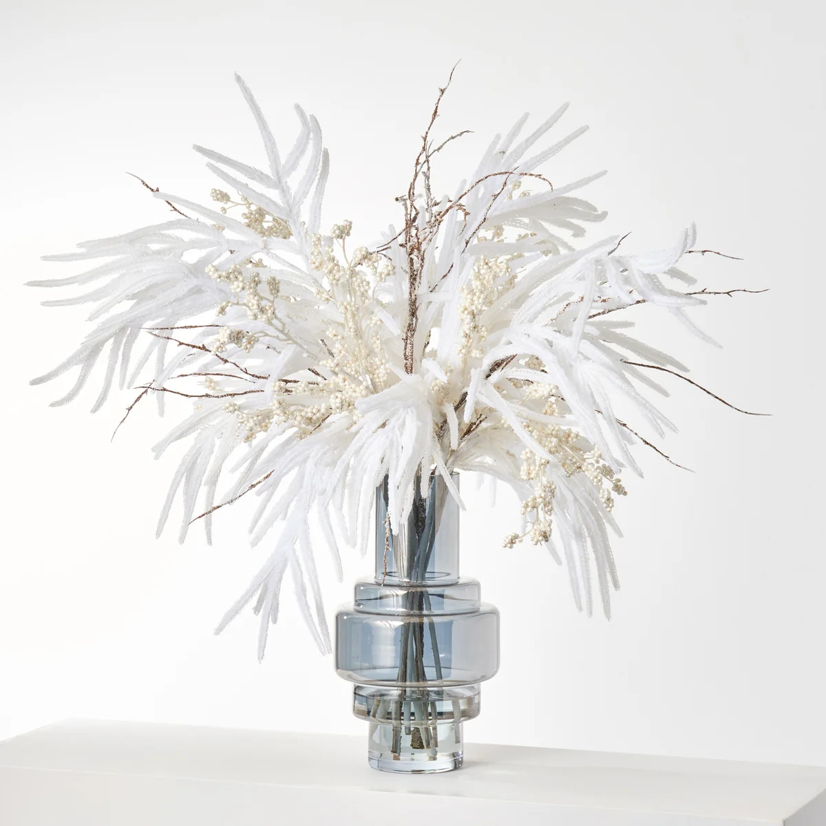 White Winter Wonderland - Flocked Norfolk, Pine Pearlized Winter Berry & Snow Branch Large Winter... | Darby Creek Trading