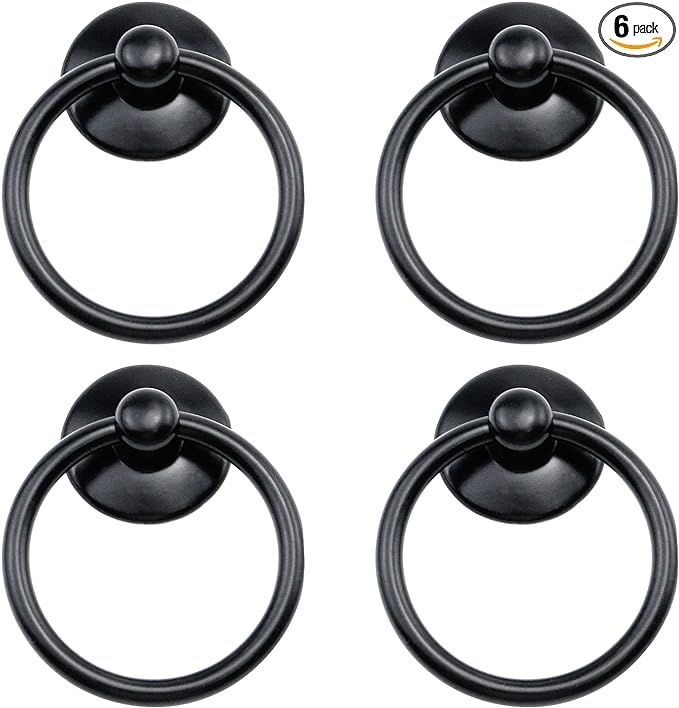 Antrader Metal Ring Pull Handle Knobs Used for Cabinet Drawer Door-Black, Pack of 6 | Amazon (US)