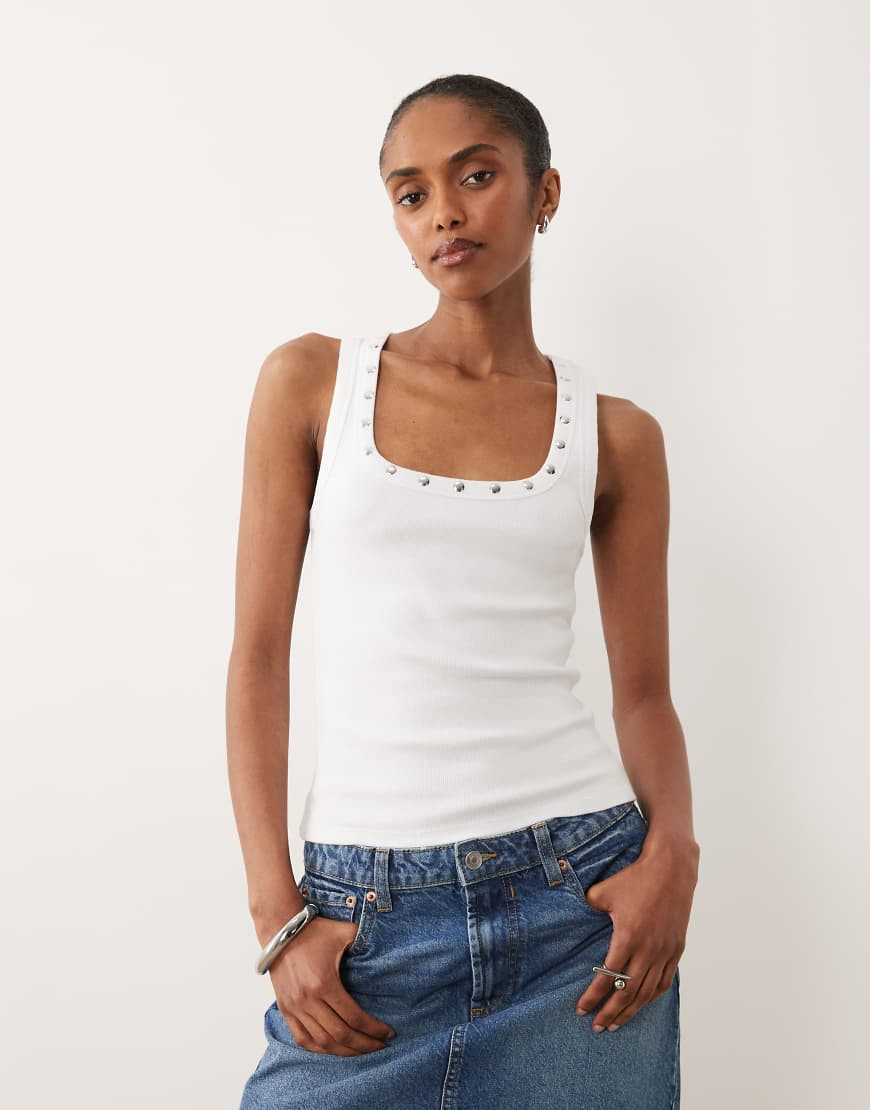 ASOS DESIGN stud trim racer vest in white | ASOS (Global)