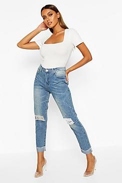 Mid Rise Marble Wash Mom Jeans | Boohoo.com (US & CA)