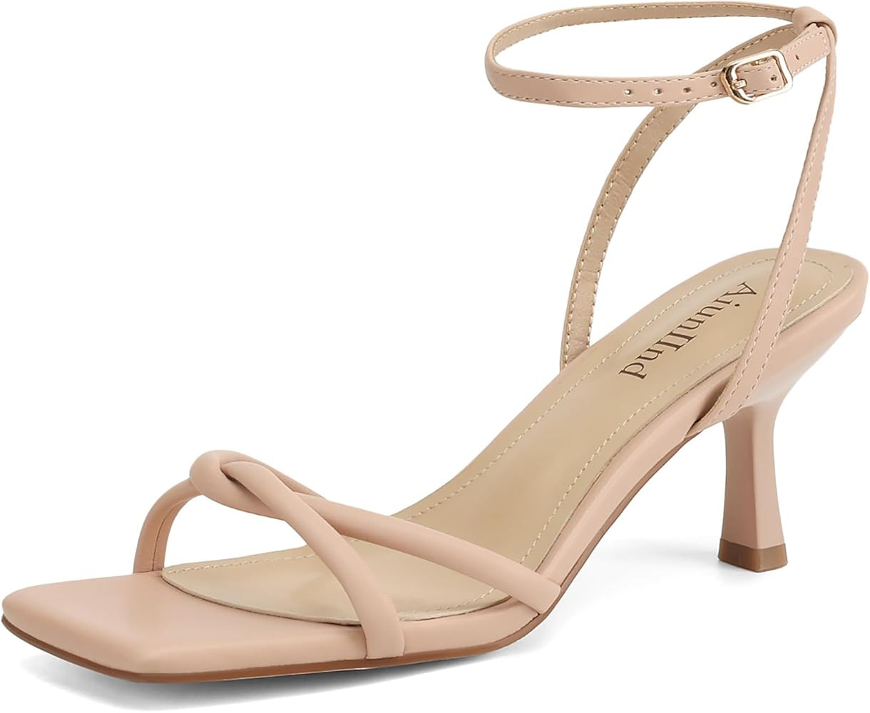 Women's Sandals Square Open Toe Kitten Heels Strappy Ankle Strap Sandals for Women Comfort Dress ... | Amazon (US)
