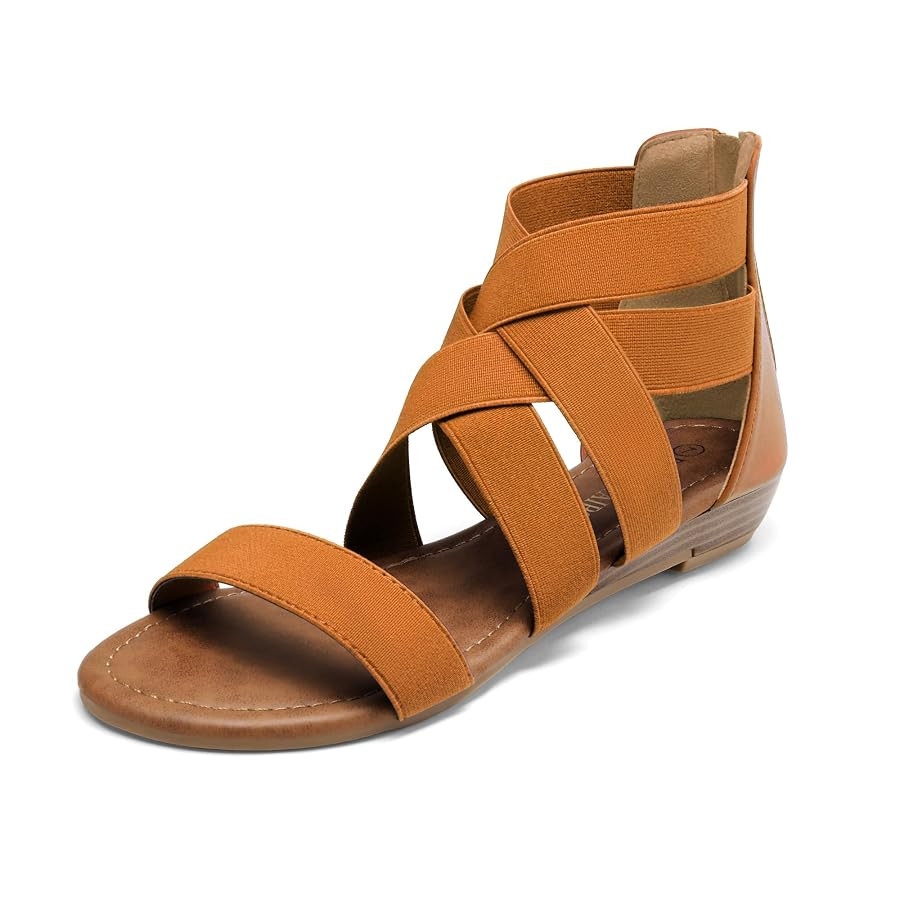 DREAM PAIRS Women's Elastic Ankle Strap Low Wedges Sandals | Amazon (US)