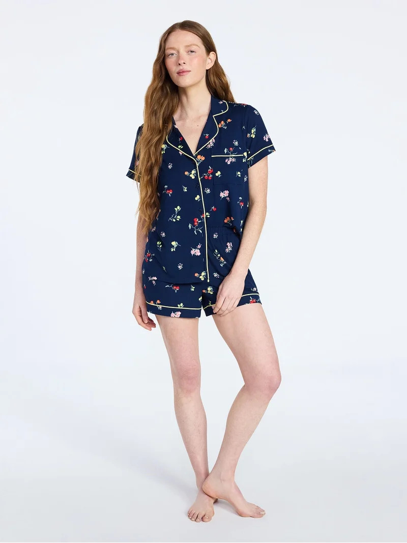 Joyspun Women's Dreamy Soft Collection Notch Collar Top and Shorts Pajama Set, 2-Piece, Sizes XS-... | Walmart (US)