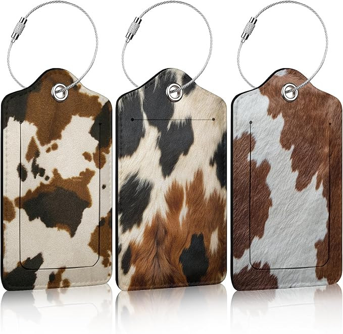 3 Pack Cowhide Brown Luggage Tags for Suitcase Animal Cow Skin PU Leather Travel Luggage Tag Priv... | Amazon (US)