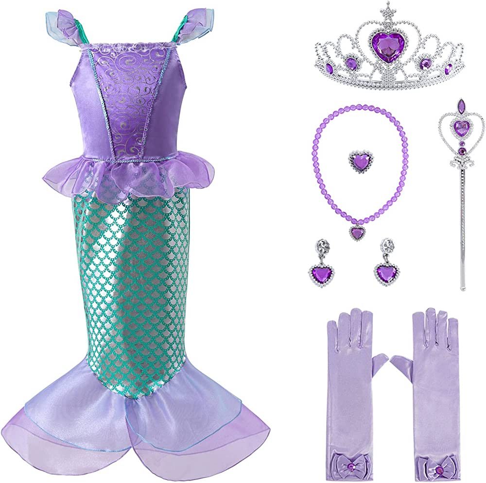 Mermaid Princess Dress Up Clothes for Little Girls Princess Ariel Costume for girls with accessor... | Amazon (US)