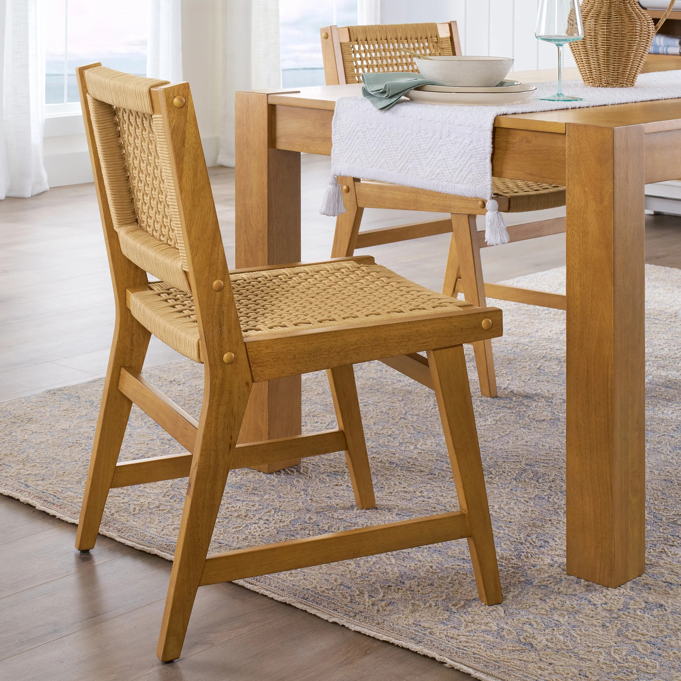 Better Homes & Gardens Vista Woven Coastal Dining Chairs, Light Honey, Set of 2 | Walmart (US)
