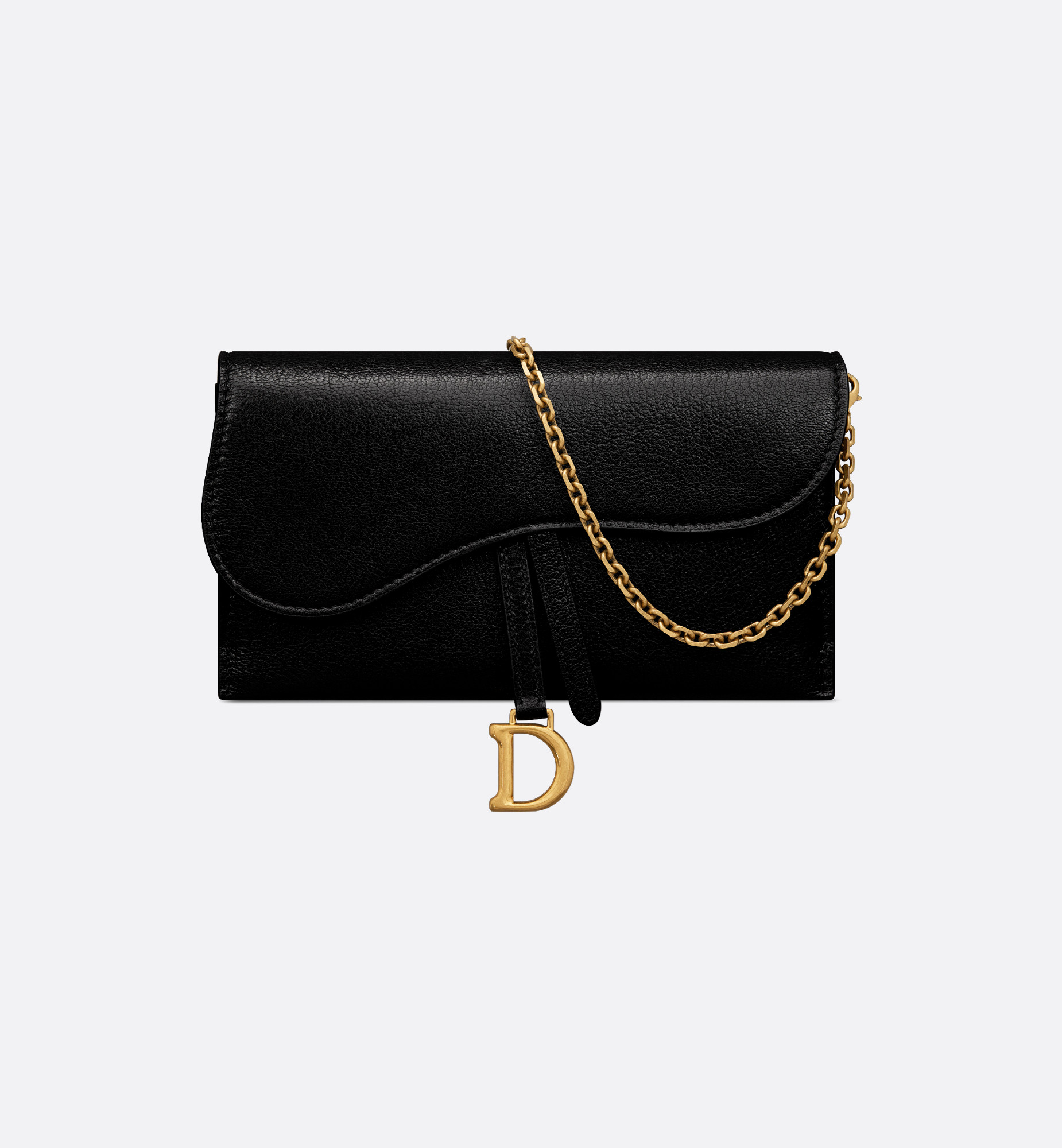 Saddle Long Wallet with Chain Black Goatskin | DIOR | Christian Dior Parfums UK