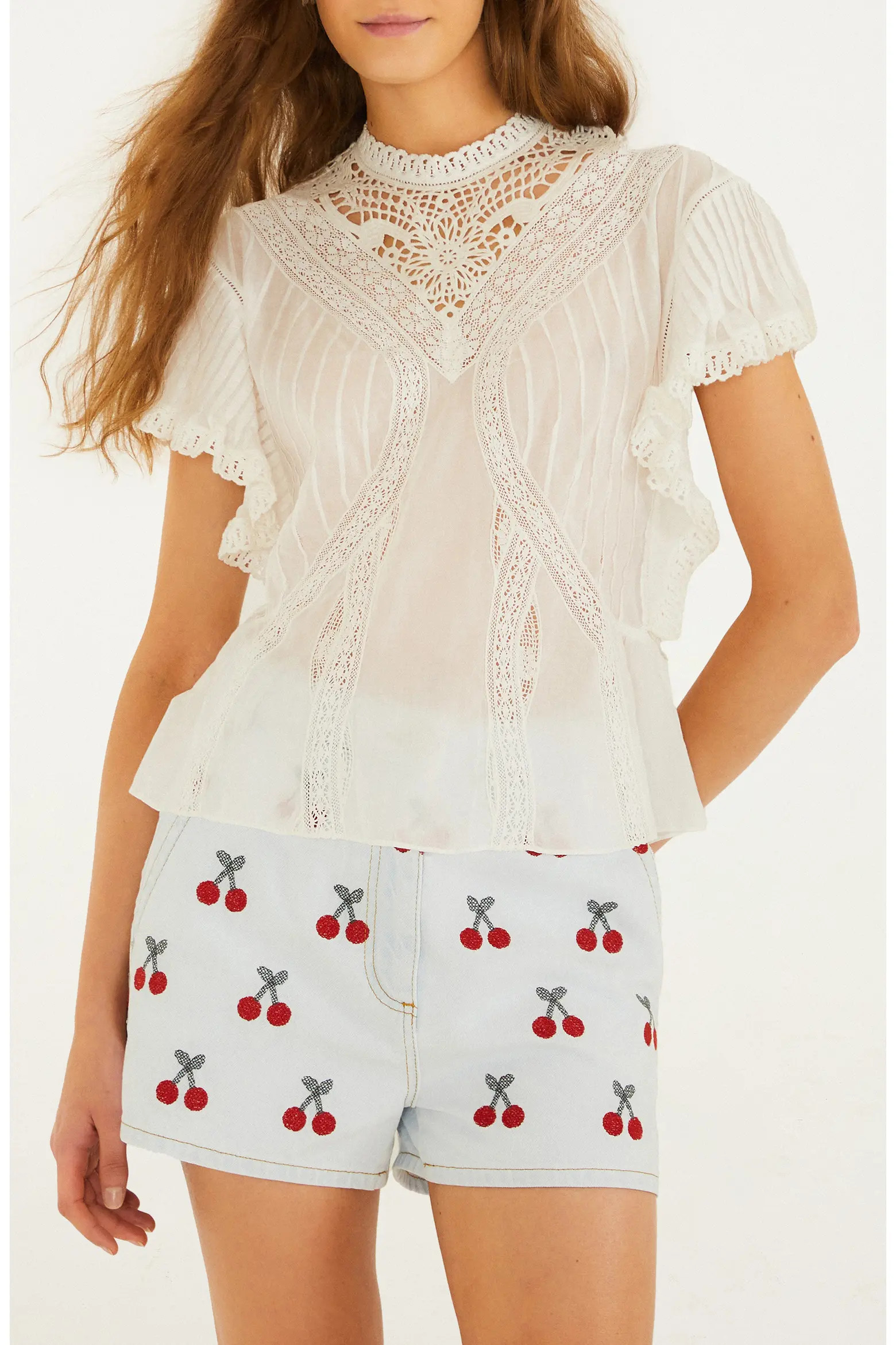 Organic Cotton Lace Inset Mock Neck Top (Women) | Nordstrom | Nordstrom
