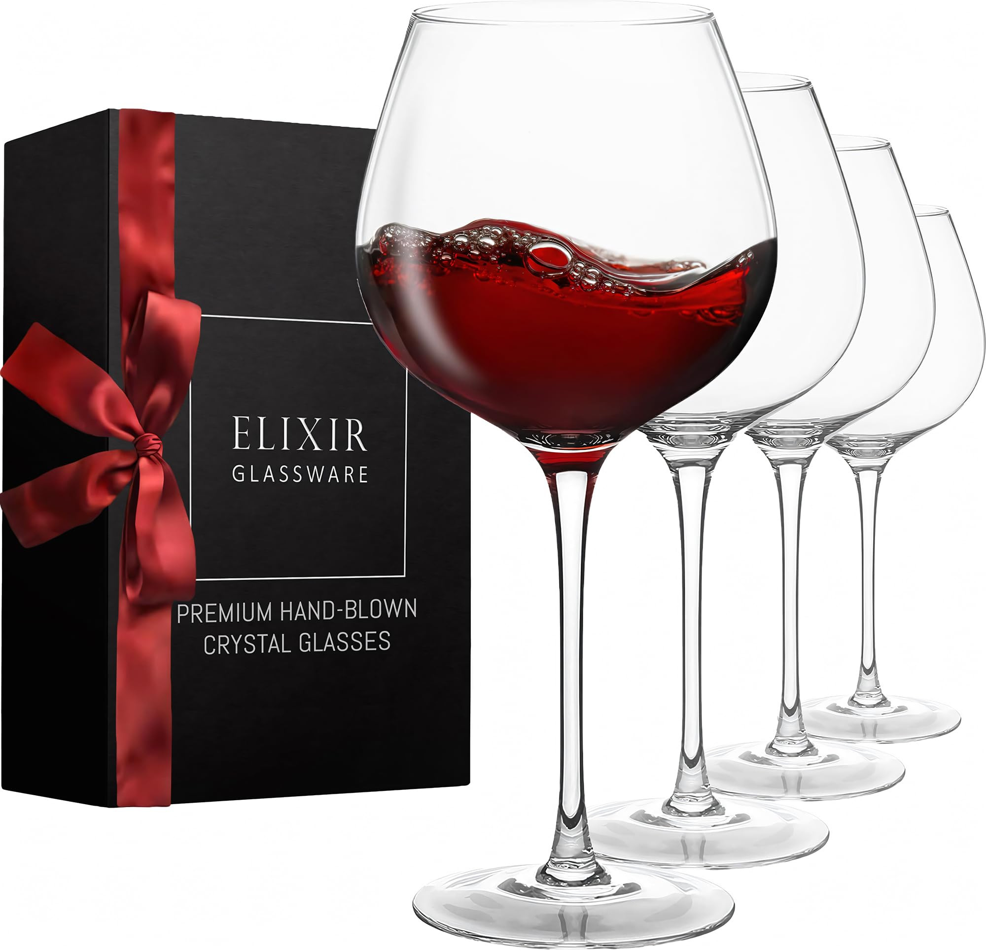 ELIXIR GLASSWARE Red Wine Glasses - Extra Large Crystal Wine Glasses 4 Set, Hand Blown - Long Ste... | Amazon (US)