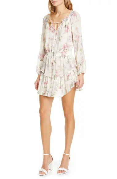 Popover Floral Long Sleeve Silk Minidress | Nordstrom