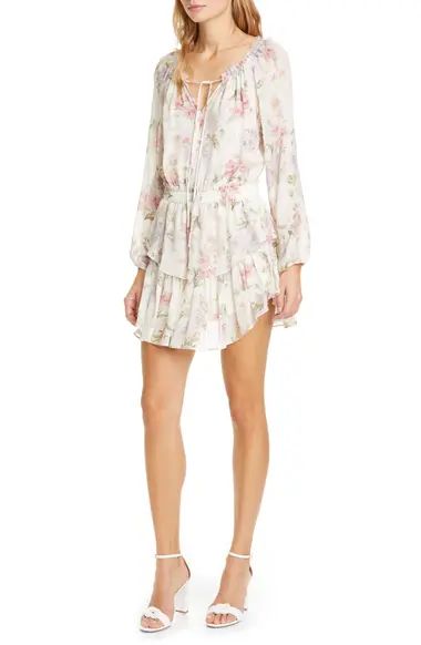 Popover Floral Long Sleeve Silk Minidress | Nordstrom