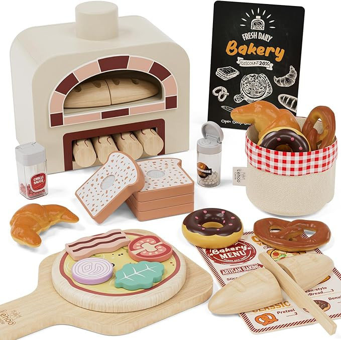Lehoo Castle Wooden Play Food Toys, Pizza Oven Playset, Pretend Play Food Set for Kids Kitchen, T... | Amazon (US)