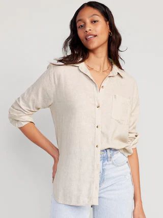 Linen-Blend Boyfriend Shirt for Women | Old Navy (US)