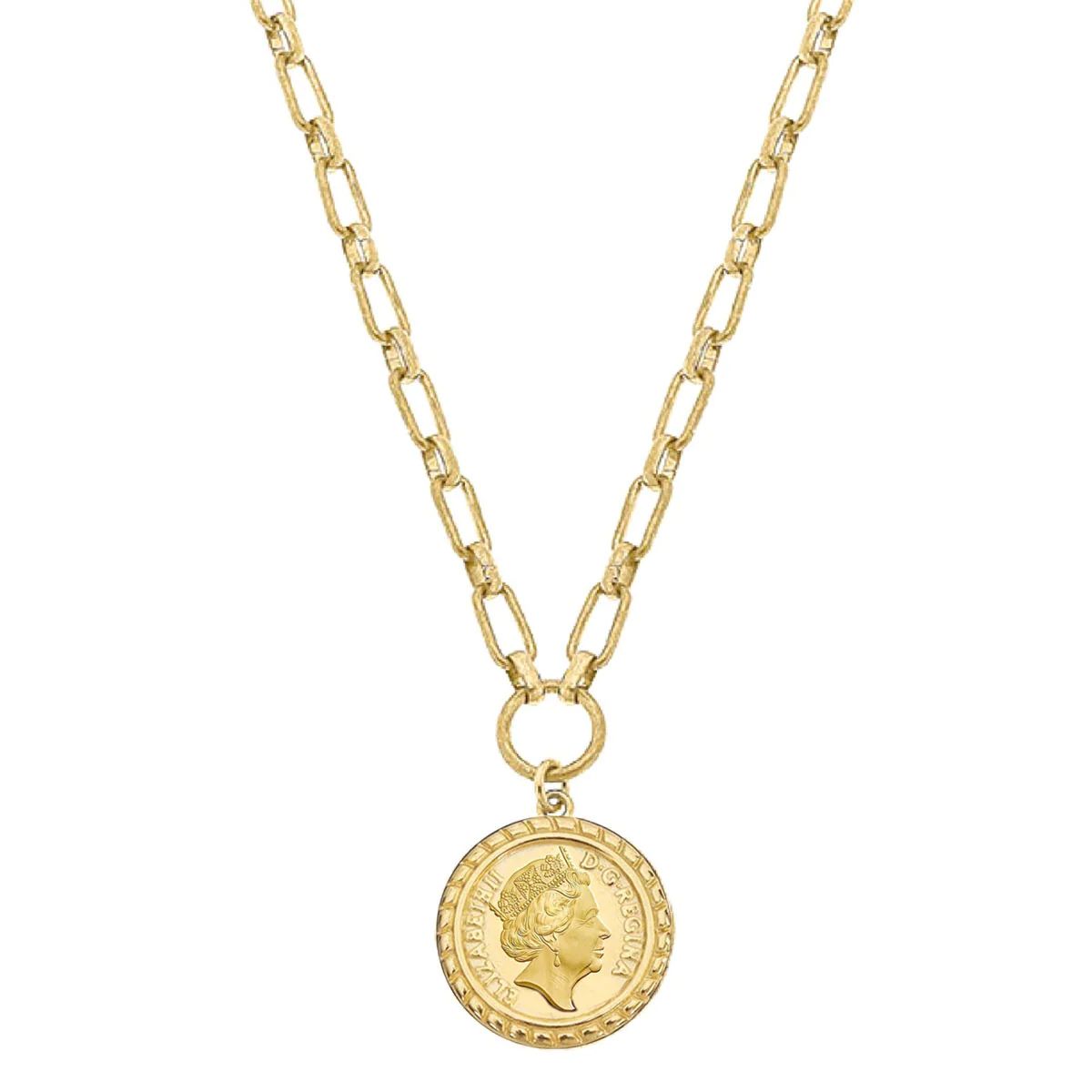 Queen Elizabeth Coin Necklace in Worn Gold | CANVAS
