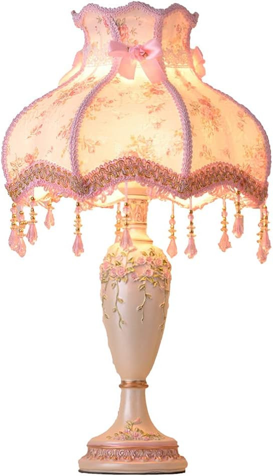 Mid-Century Pink Desk Lamps Art Deco Resin Table Lamp Reading Bedside Light Fabric Princess Shade... | Amazon (US)