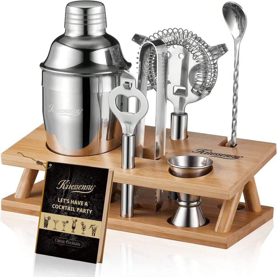 SHEIN X Heather Rae KITESSENSU Cocktail Shaker Set Bartender Kit, 6-Piece Silver Bar Set With Sta... | SHEIN