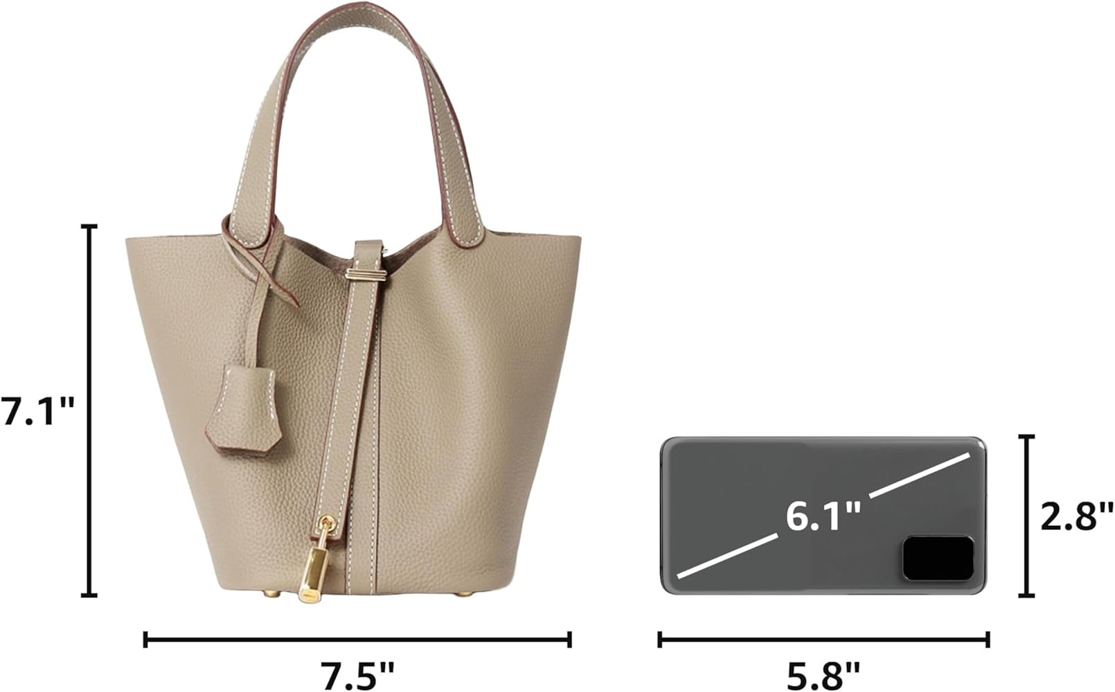 Genuine Leather Lock Design Bucket Bag Vegetable Basket, Fashionable and Versatile Satchel Handba... | Amazon (US)